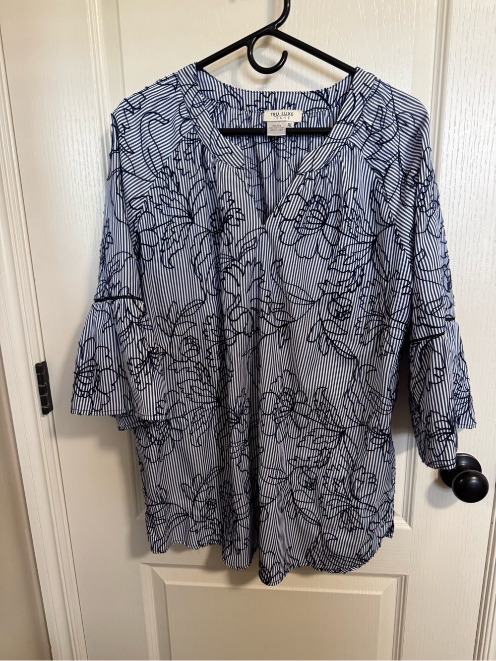 Tru Luxe Jeans Striped Floral Embroidered Boho Tunics Blouse XL